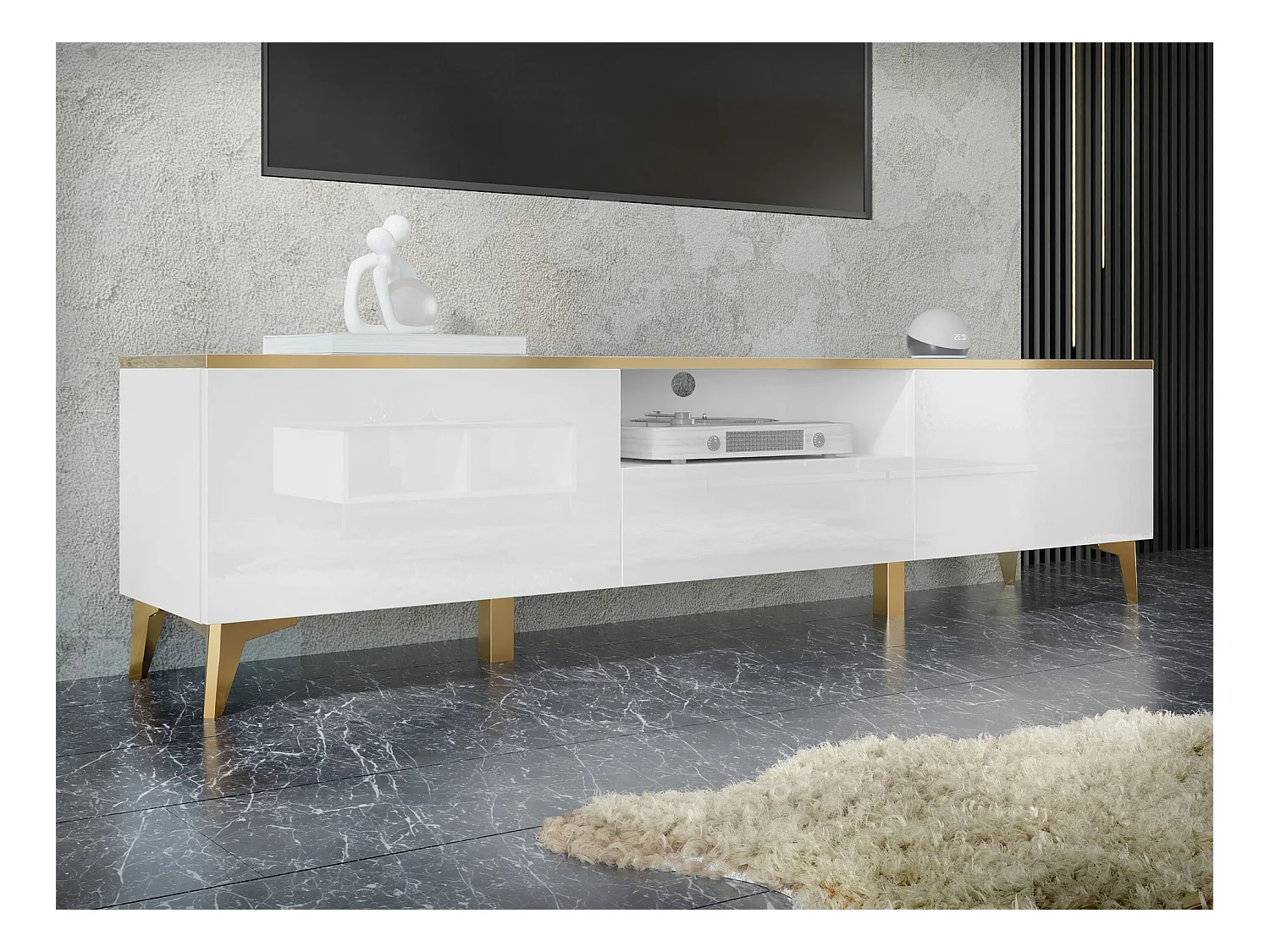 Meuble TV Comfivo Virfera 102, Blanc, 200x50x40cm