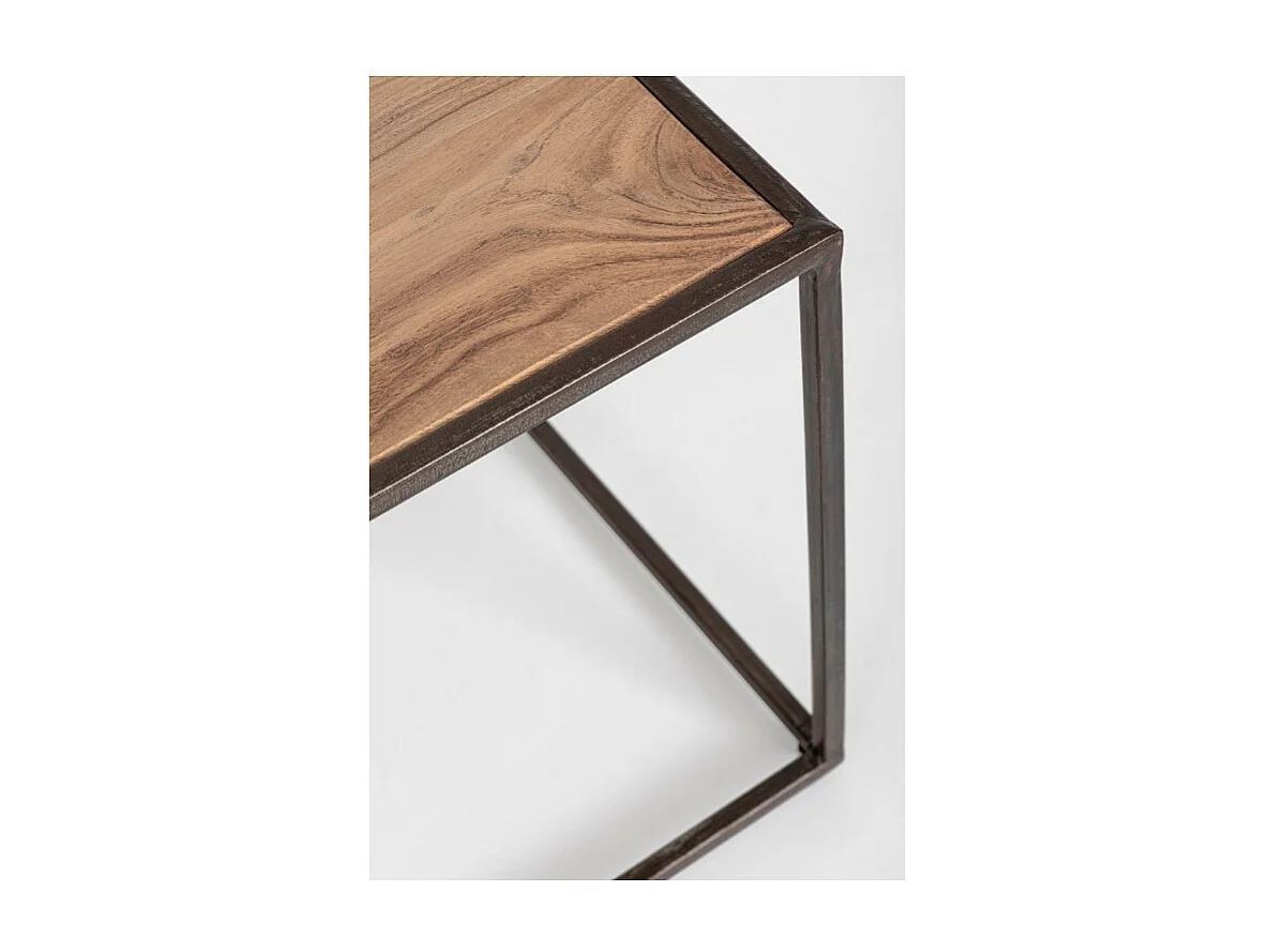 Modulaire industriële salontafel acaciahout en bruin staal Palma - Set van 4