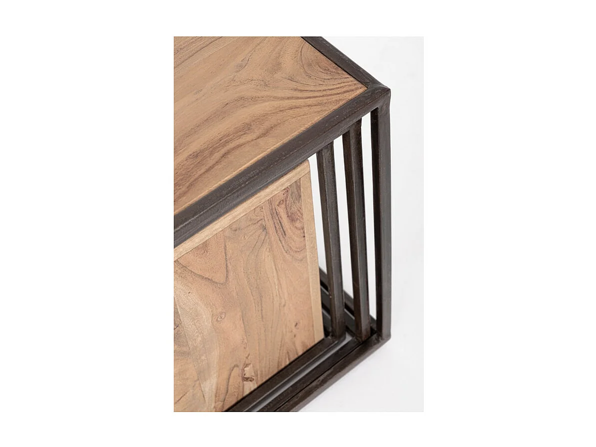Table basse industriel modulable bois d'acacia et acier marron Palma - Lot de 4
