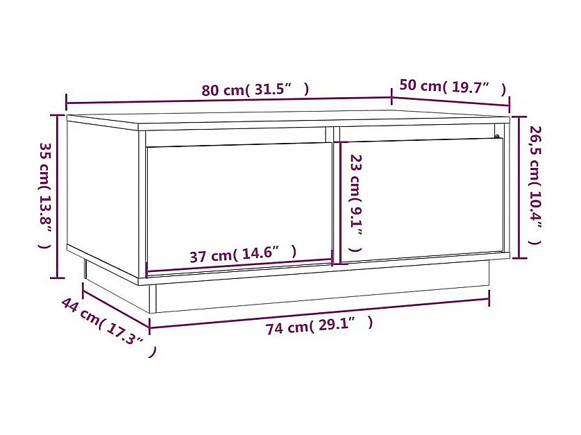 Table basse Marron miel 80x50x35 Bois massif de pin