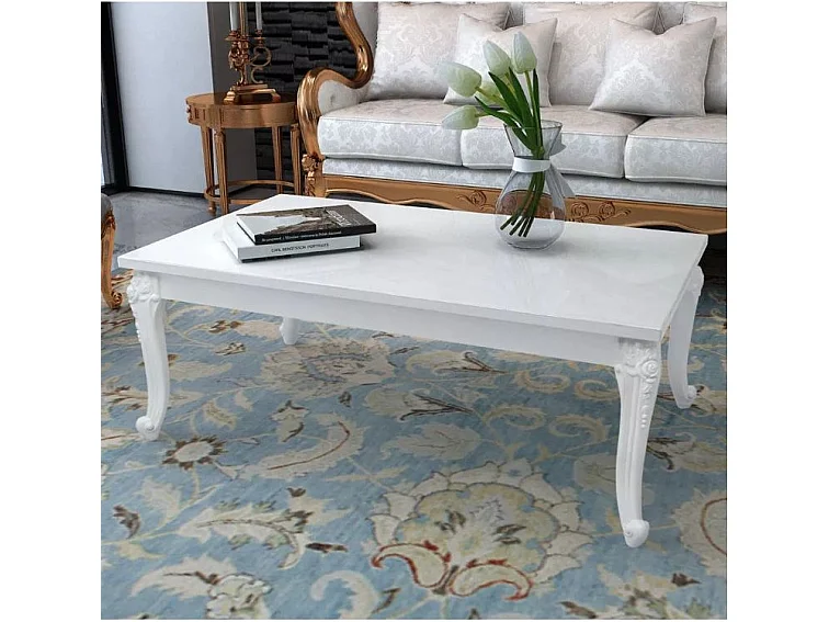 Table basse rectangulaire bois blanc laqué et pieds plastique Mento