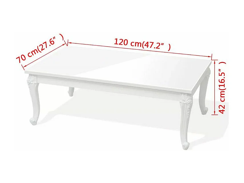 Table basse rectangulaire bois blanc laqué et pieds plastique Mento