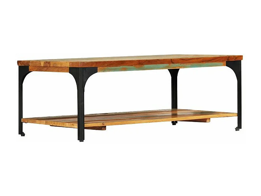 Table basse rectangulaire bois massif recyclé et métal noir Boust