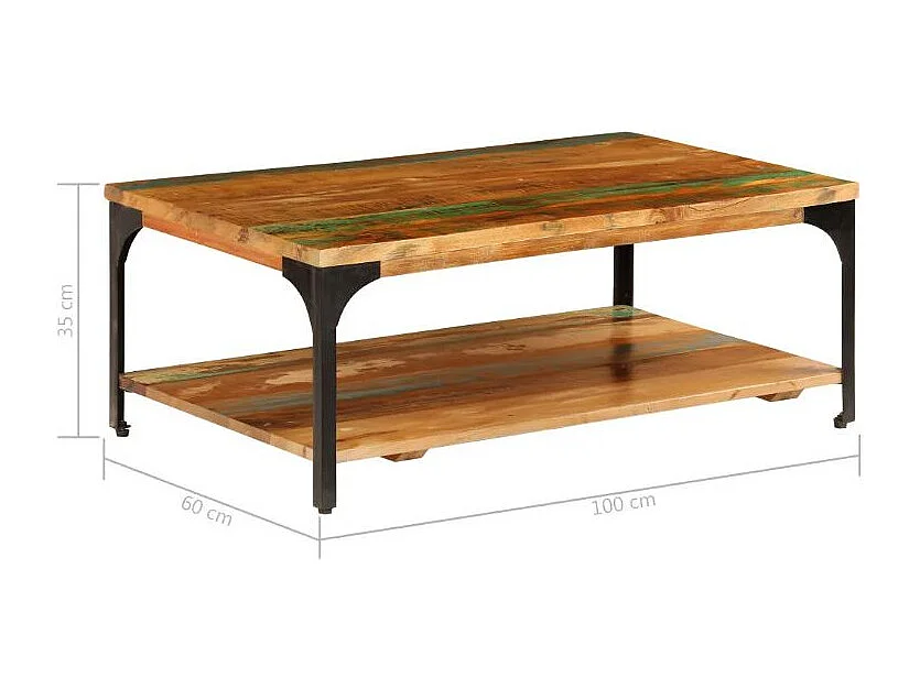 Table basse rectangulaire bois massif recyclé et métal noir Boust