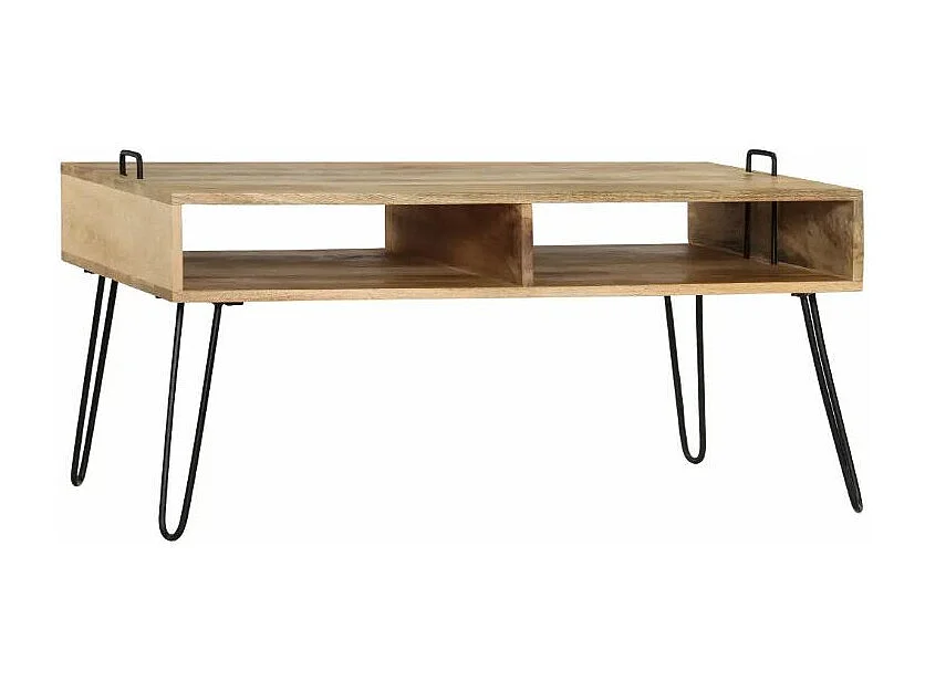 Table basse rectangulaire manguier massif clair et pieds métal noir Soprana