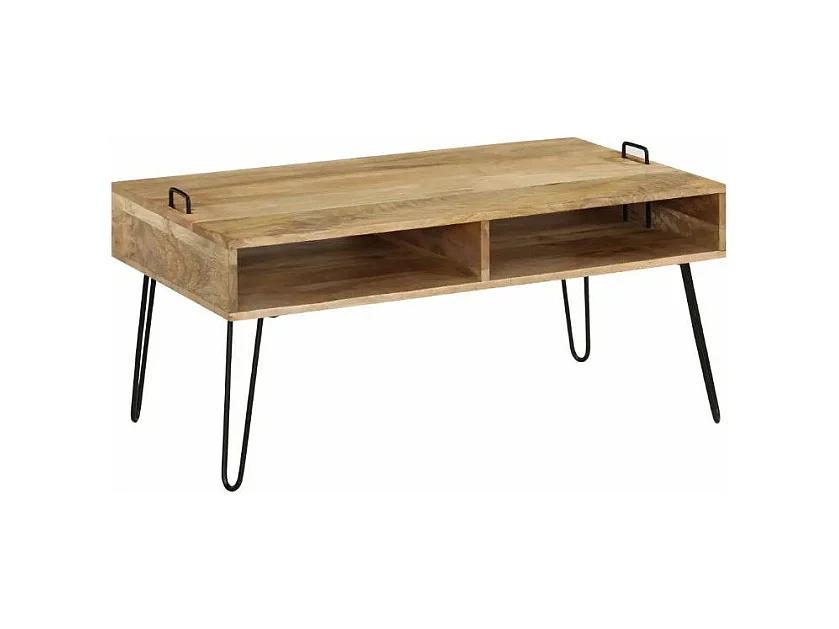 Table basse rectangulaire manguier massif clair et pieds métal noir Soprana