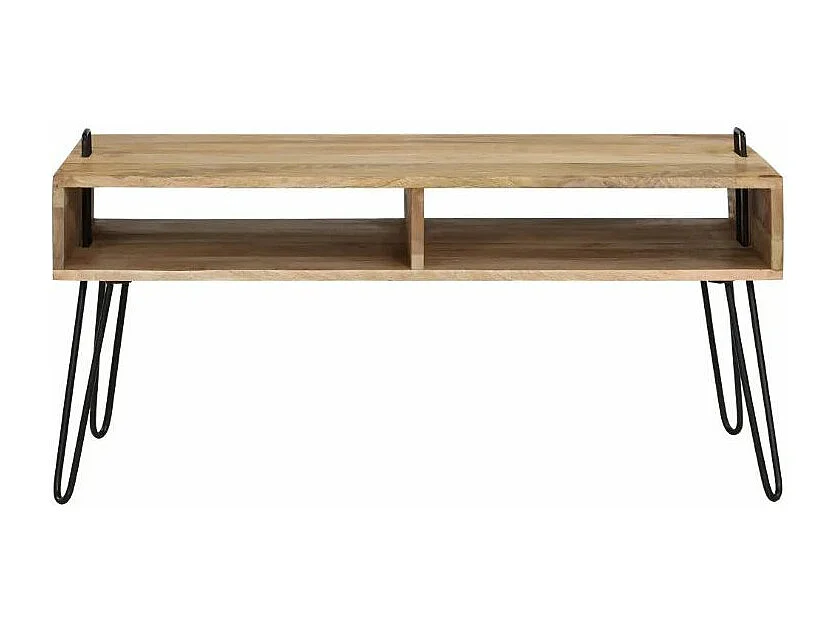 Table basse rectangulaire manguier massif clair et pieds métal noir Soprana