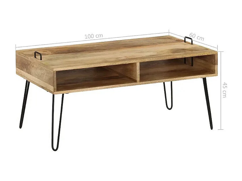 Table basse rectangulaire manguier massif clair et pieds métal noir Soprana