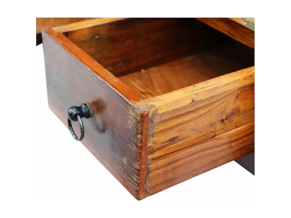 Table basse rectangulaire 2 tiroirs bois massif recyclé Lau