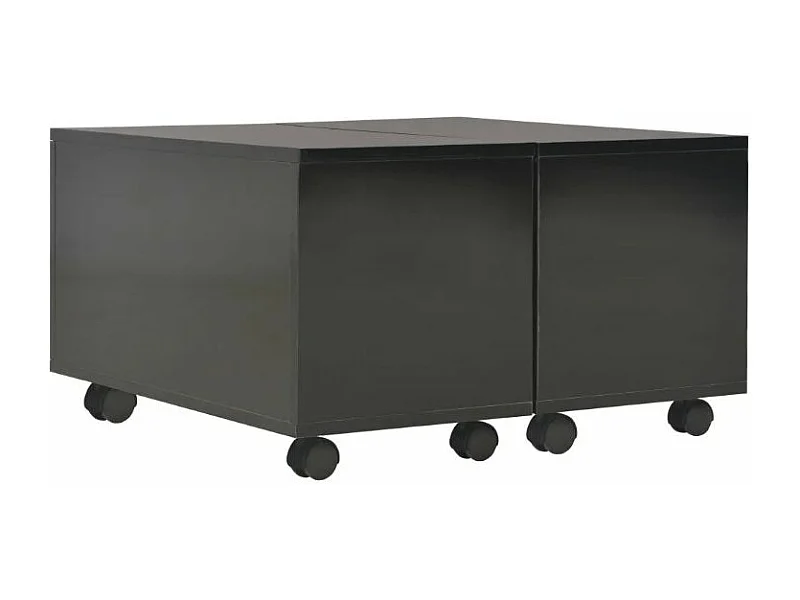 Table basse carrée à roulettes bois noir brillant Bella 60cm