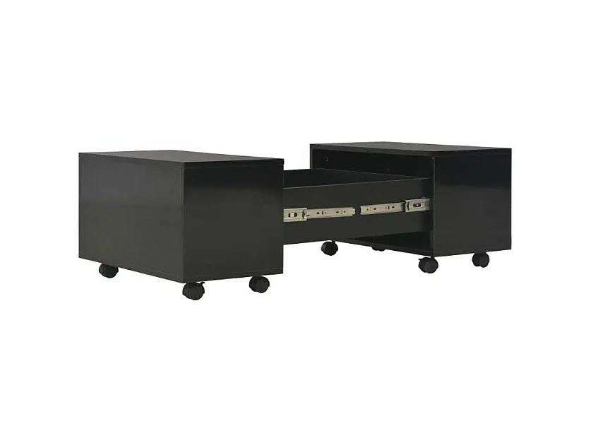 Table basse carrée à roulettes bois noir brillant Bella 60cm