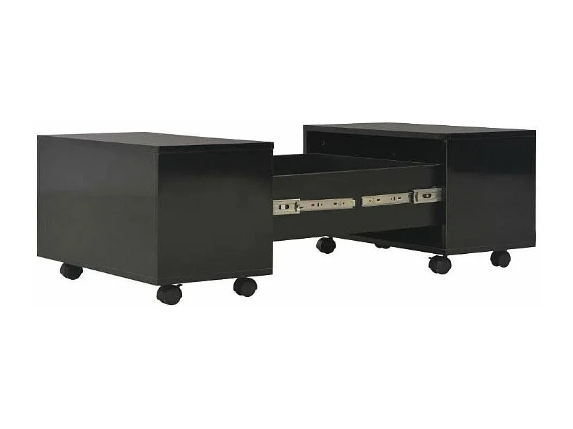 Table basse carrée à roulettes bois noir brillant Bella 60cm