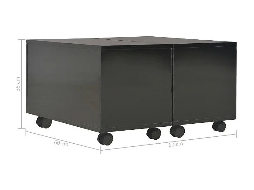 Table basse carrée à roulettes bois noir brillant Bella 60cm