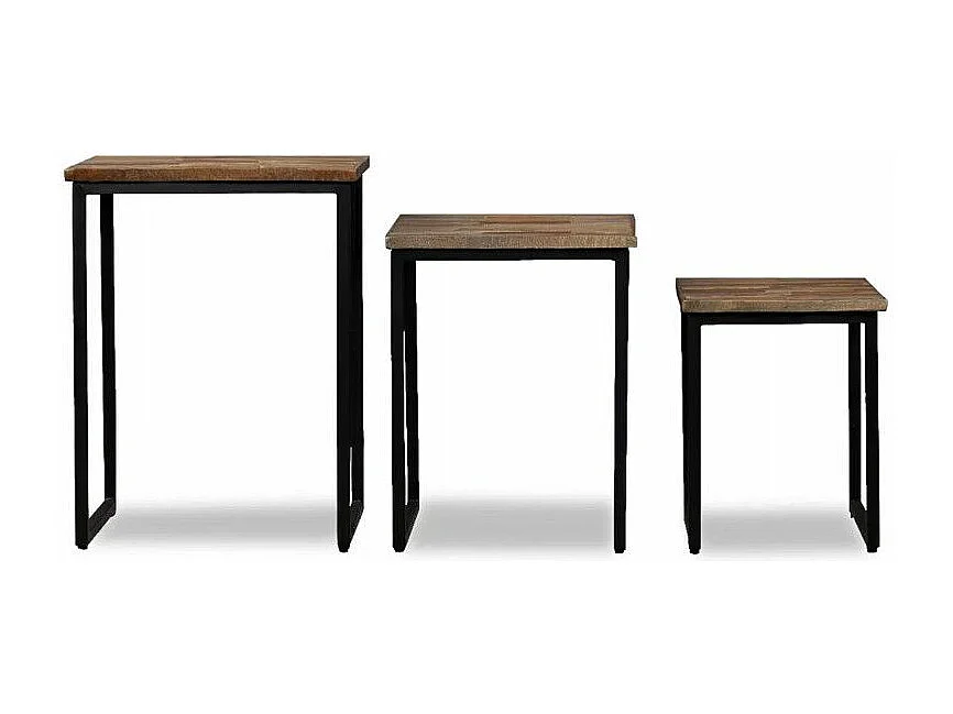 Table basse gigogne teck massif recyclé et métal noir Voust - Lot de 3