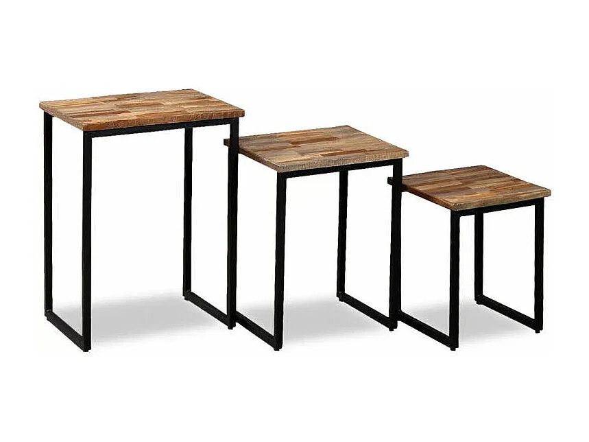Table basse gigogne teck massif recyclé et métal noir Voust - Lot de 3