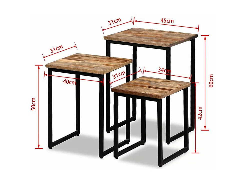 Table basse gigogne teck massif recyclé et métal noir Voust - Lot de 3