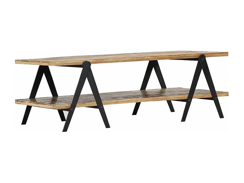 Table basse rectangulaire bois massif recyclé et métal noir Louane 2