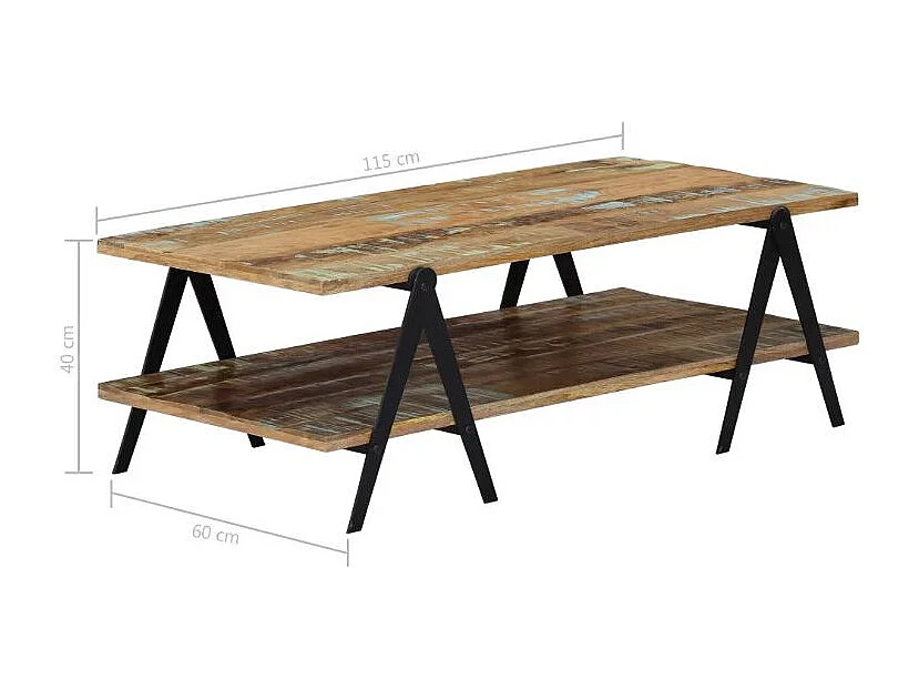 Table basse rectangulaire bois massif recyclé et métal noir Louane 2