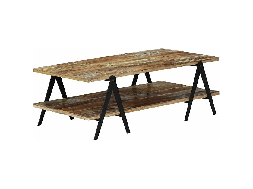 Table basse rectangulaire bois massif recyclé et métal noir Louane 2