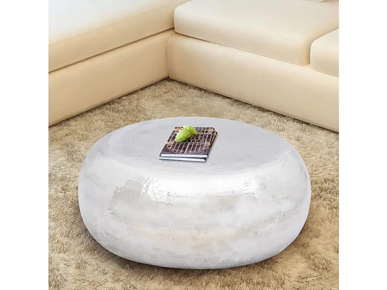 Table basse ronde métal martelé argenté Sym D 75