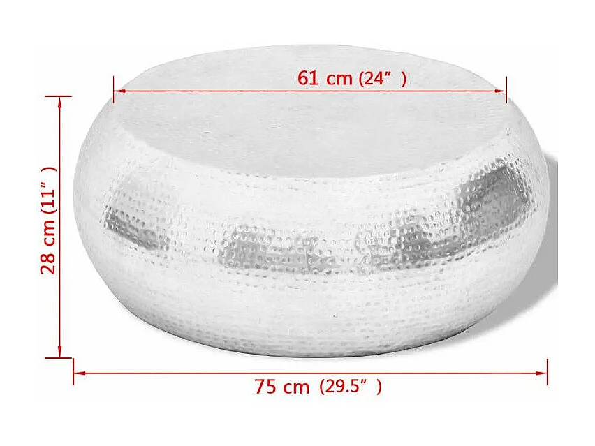 Table basse ronde métal martelé argenté Sym D 75