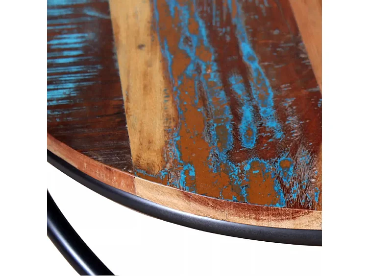 Table basse ronde bois recyclé et métal noir Cloust