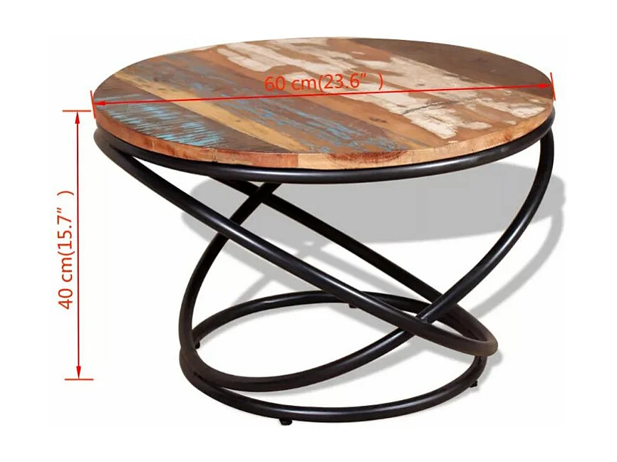 Table basse ronde bois recyclé et métal noir Cloust