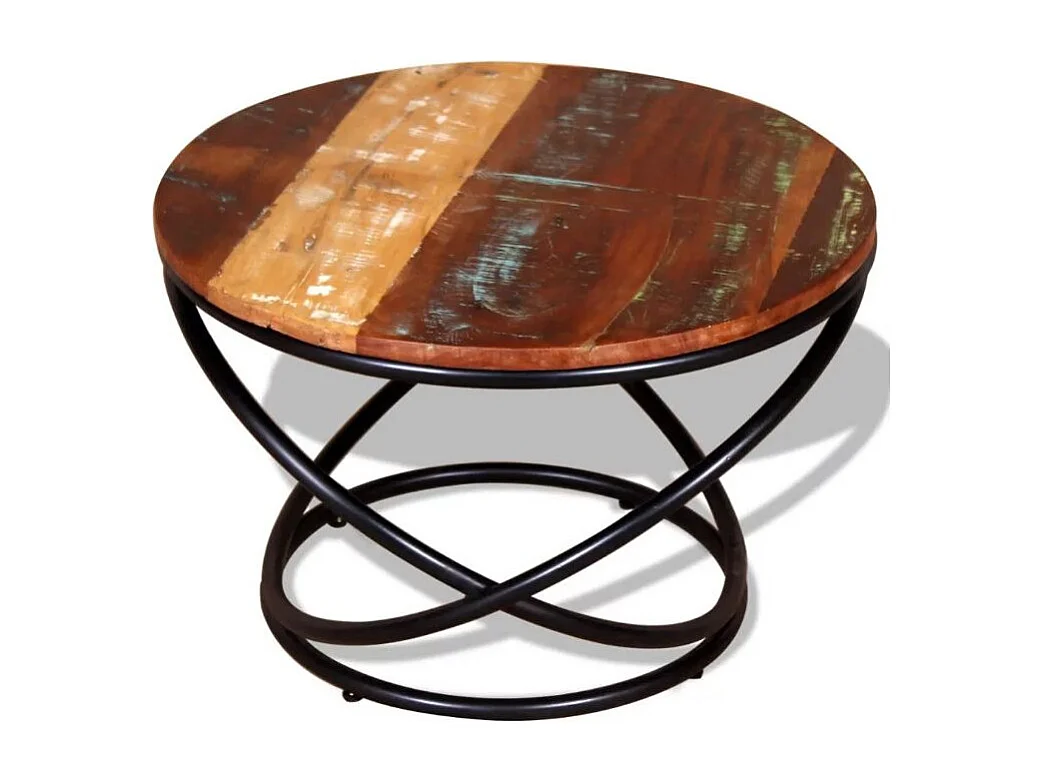 Table basse ronde bois recyclé et métal noir Cloust