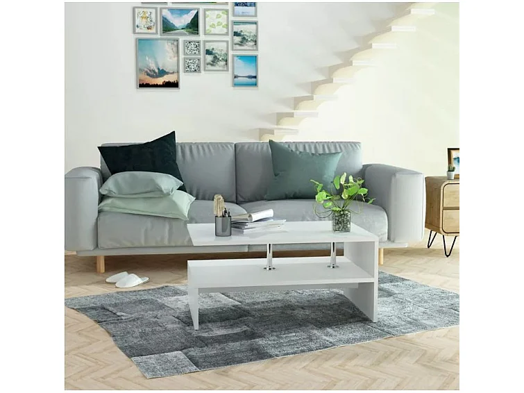 Table basse rectangulaire 2 plateaux bois blanc brillant Winter