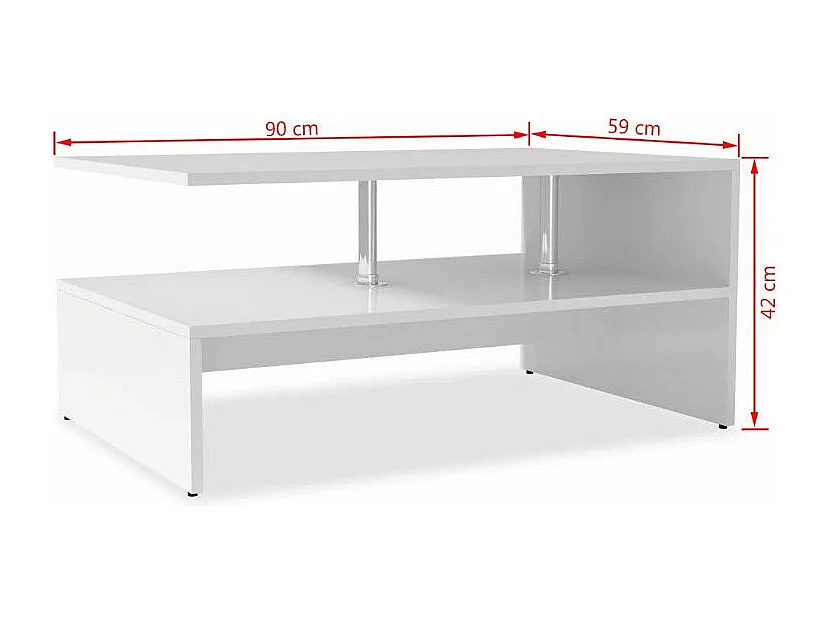 Table basse rectangulaire 2 plateaux bois blanc brillant Winter