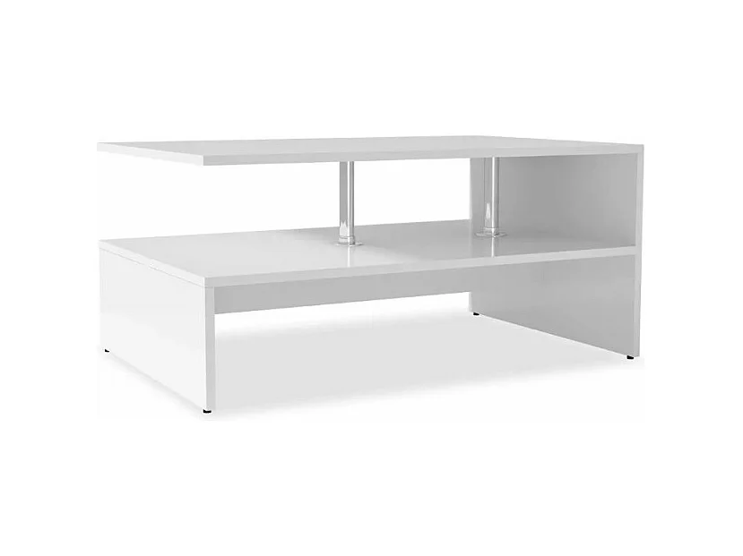Table basse rectangulaire 2 plateaux bois blanc brillant Winter