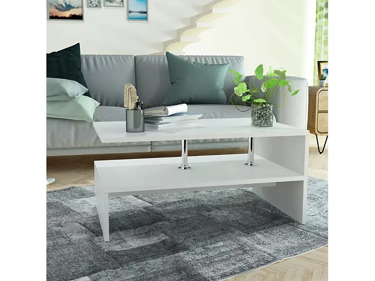 Table basse rectangulaire 2 plateaux bois blanc brillant Winter