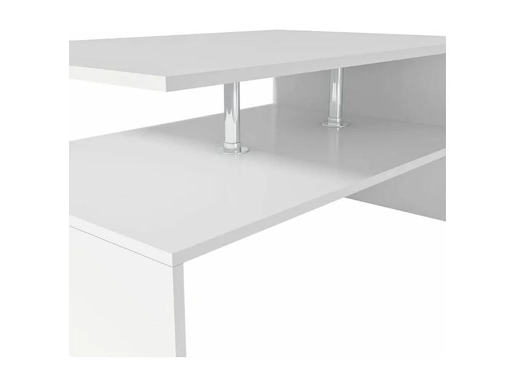 Table basse rectangulaire 2 plateaux bois blanc brillant Winter