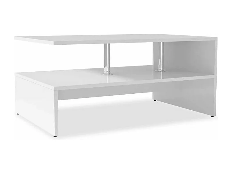 Table basse rectangulaire 2 plateaux bois blanc brillant Winter