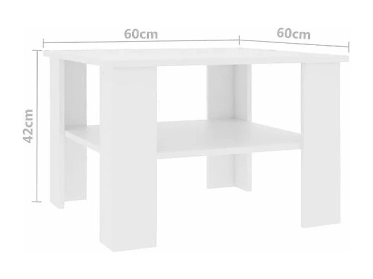Table basse carrée 1 étagère bois blanc Modra