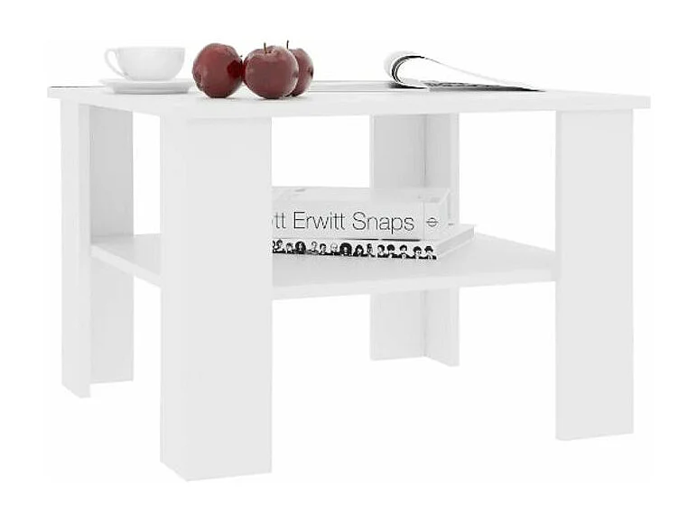 Table basse carrée 1 étagère bois blanc Modra