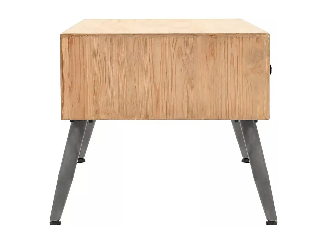 Table basse rectangulaire 2 tiroirs pin massif clair et simili cuir Stylie