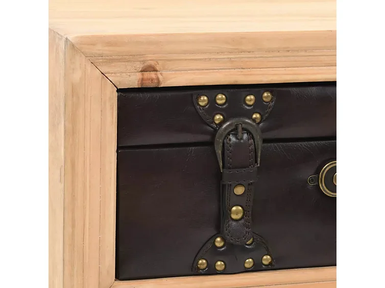 Table basse rectangulaire 2 tiroirs pin massif clair et simili cuir Stylie