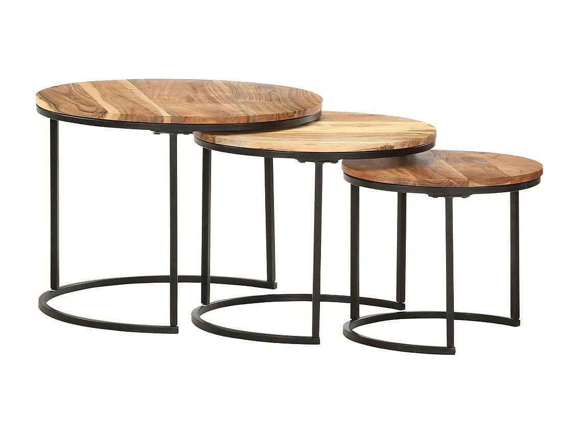 Tables gigognes 3 pcs Bois d'acacia massif 2