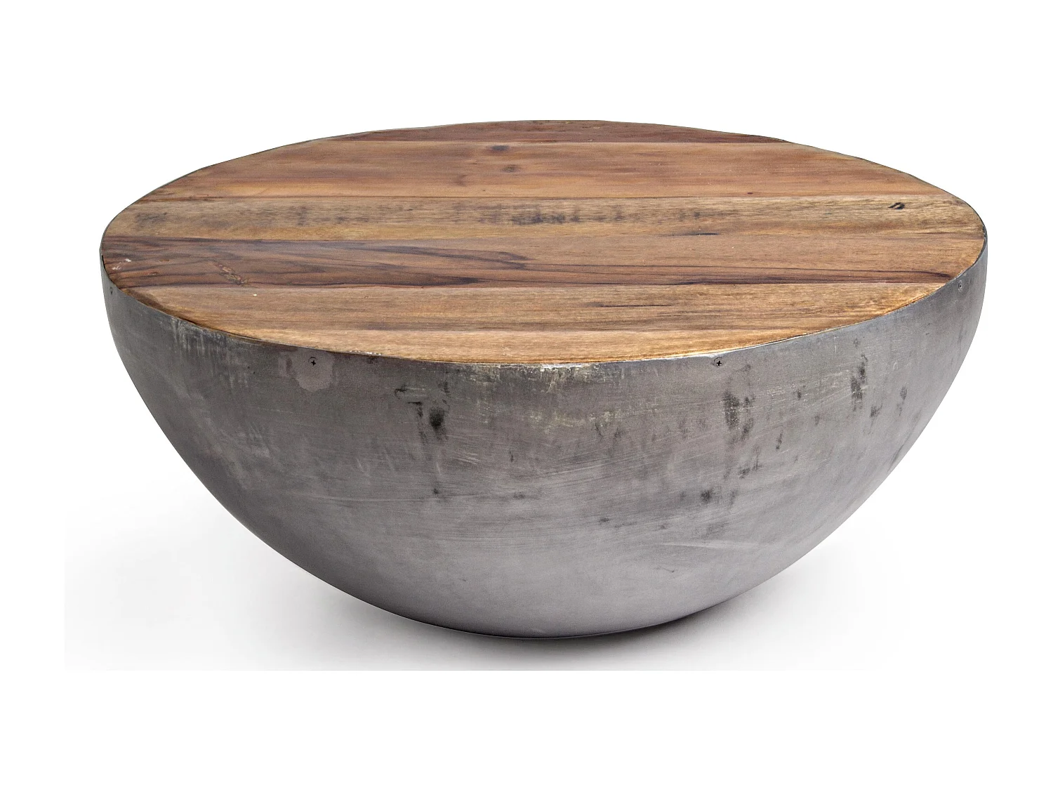 Table basse ronde en bois et acier argent Lara 70cm