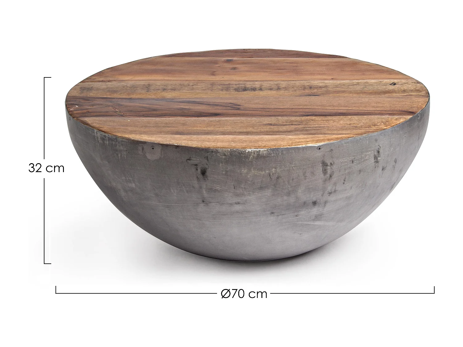 Table basse ronde en bois et acier argent Lara 70cm