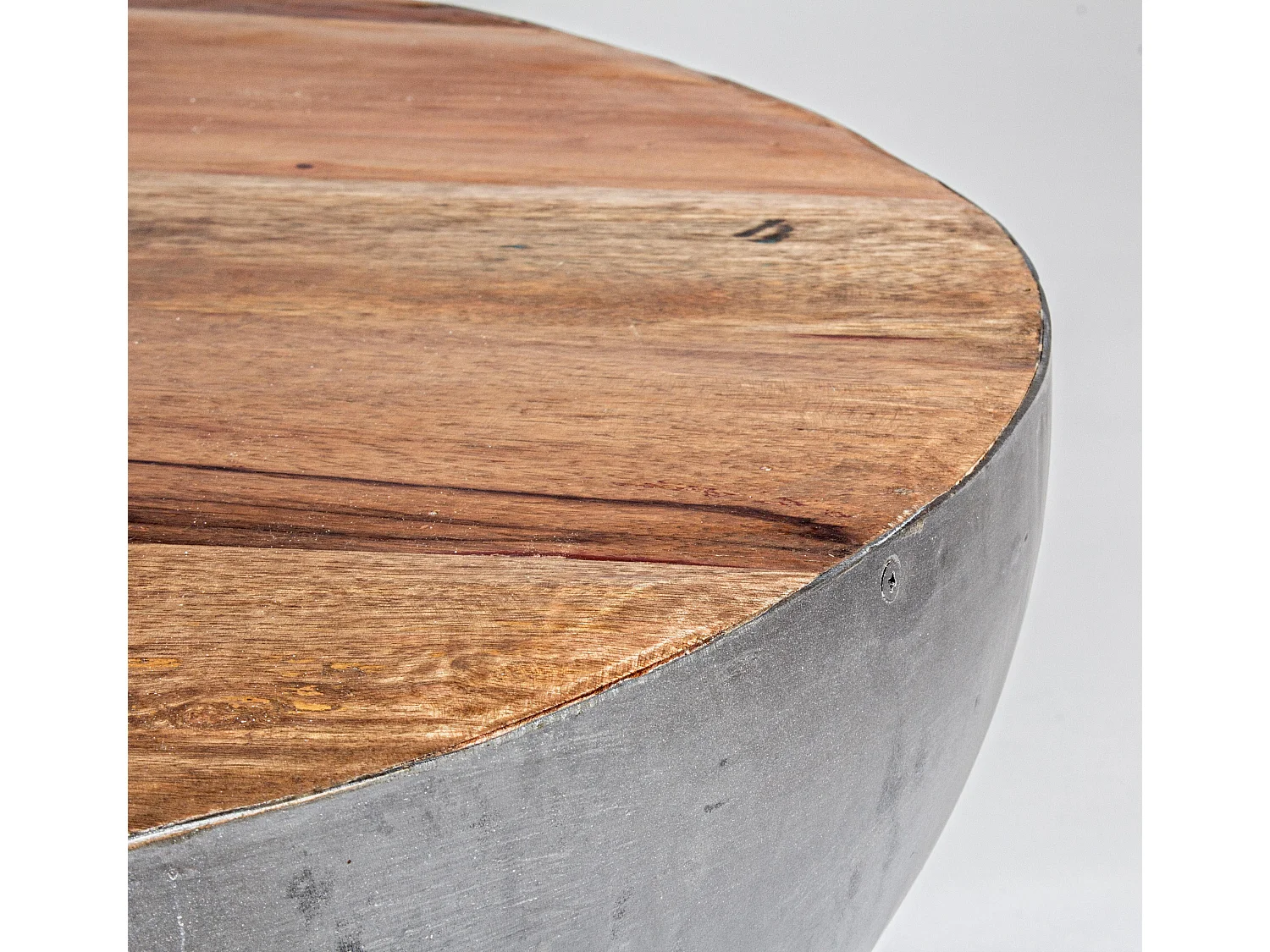 Table basse ronde en bois et acier argent Lara 70cm