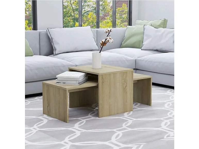 Set de 2 tables basses gigognes bois clair Folet 100cm