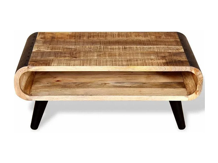 Table basse rectangulaire manguier massif clair et métal noir Indila