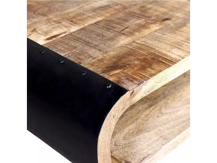 Table basse rectangulaire manguier massif clair et métal noir Indila