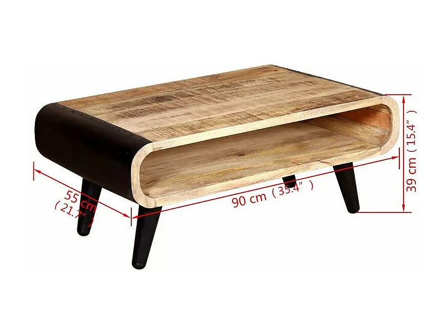 Table basse rectangulaire manguier massif clair et métal noir Indila