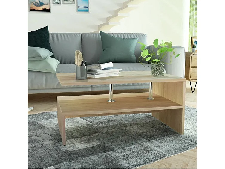 Table basse rectangulaire bois chêne clair Chickie L90xH42xP59