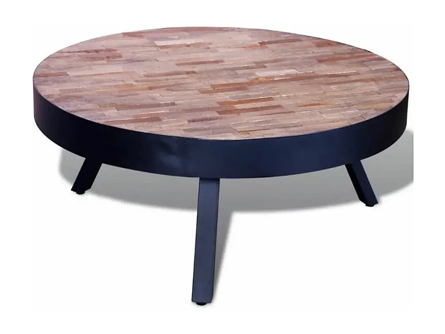 Table basse ronde teck recyclé clair et pieds métal noir Voust