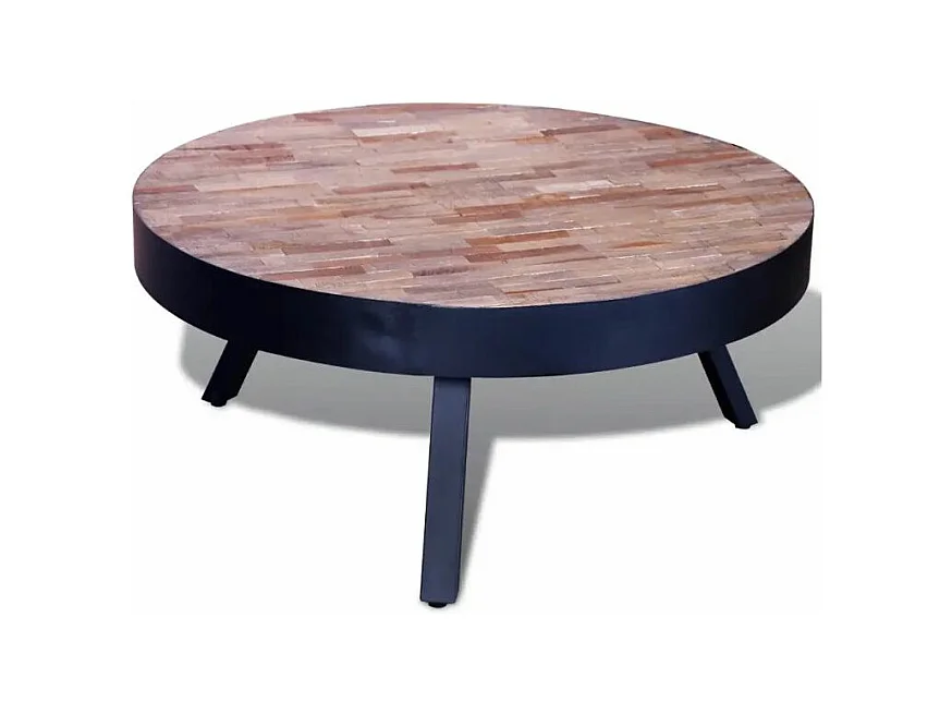 Table basse ronde teck recyclé clair et pieds métal noir Voust