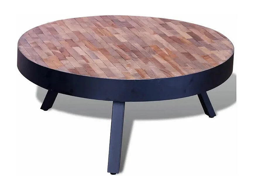 Table basse ronde teck recyclé clair et pieds métal noir Voust